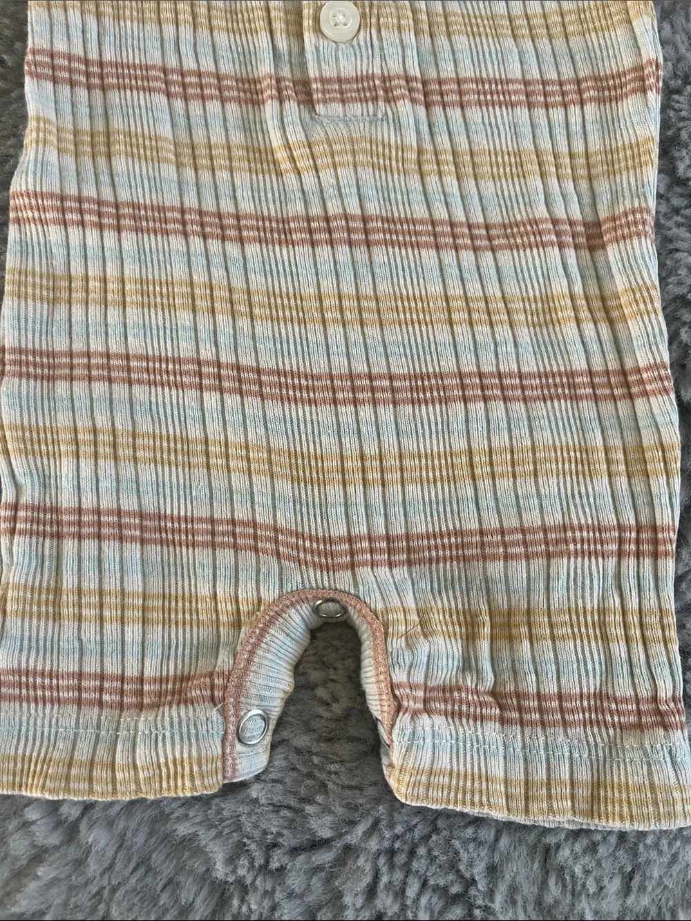 kate quinn Cream, Rust & Yellow Striped Ribbed Baby One-Piece Romper Sz 0/3M